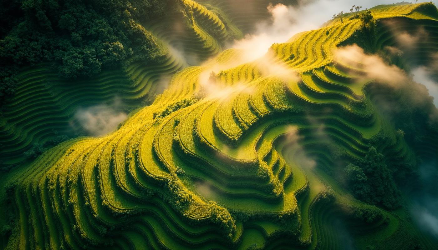Bali terraced rice fields with morning mist — Elias Thorne Photography