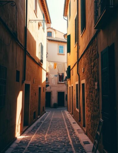 Narrow Mediterranean alley with warm stone walls — Elias Thorne Photography