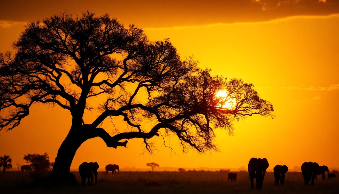 Kenya golden savanna sunset with acacia tree — Elias Thorne Photography