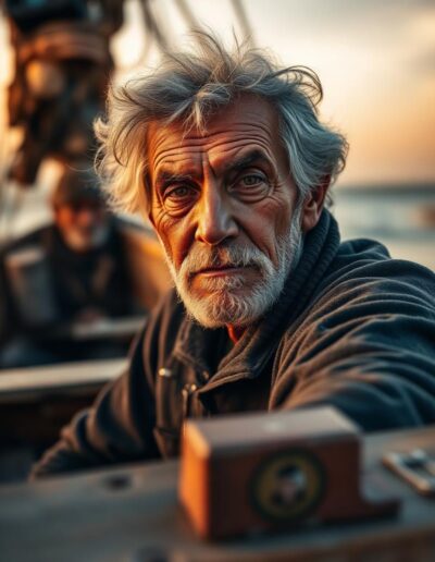 Weathered sailor portrait at golden hour — Elias Thorne Photography