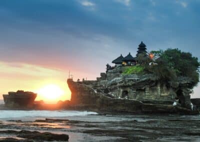 Tanah Lot sea temple silhouette at dramatic sunset Bali Indonesia — Elias Thorne Photography